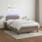 Boxspring met matras en LED stof taupe 120x200 cm 120 x 200 cm Effen met spijkers