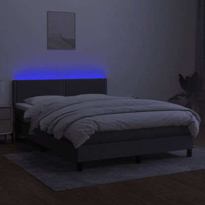 Boxspring Met Matras En Led Stof Donkergrijs 140 x 190 cm Effen met spijkers