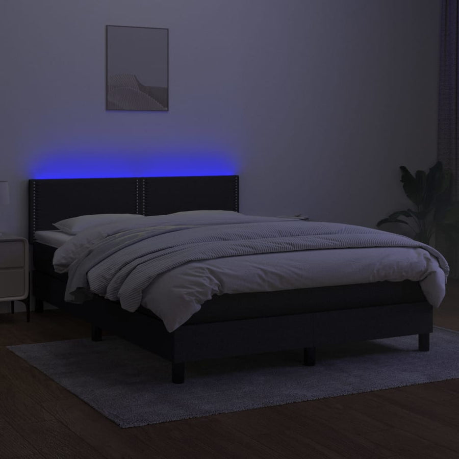 Boxspring Met Matras En Led Stof Zwart 140 x 190 cm Effen met spijkers