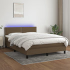 Boxspring Met Matras En Led Stof Donkerbruin 140 x 190 cm Effen met spijkers