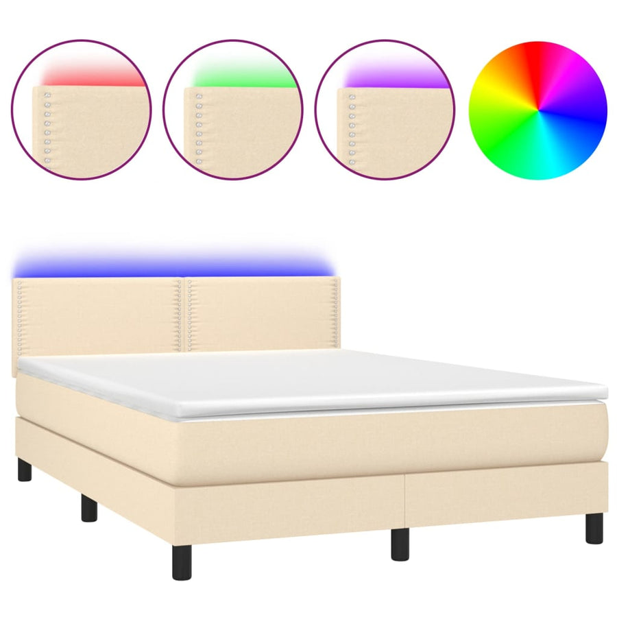 Boxspring met matras en LED stof crèmekleurig 140x190 cm 140 x 190 cm Crème