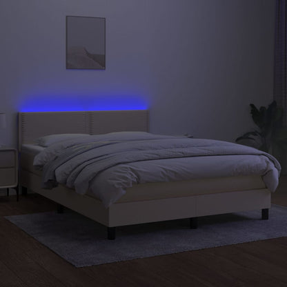 Boxspring met matras en LED stof crèmekleurig 140x190 cm 140 x 190 cm Crème