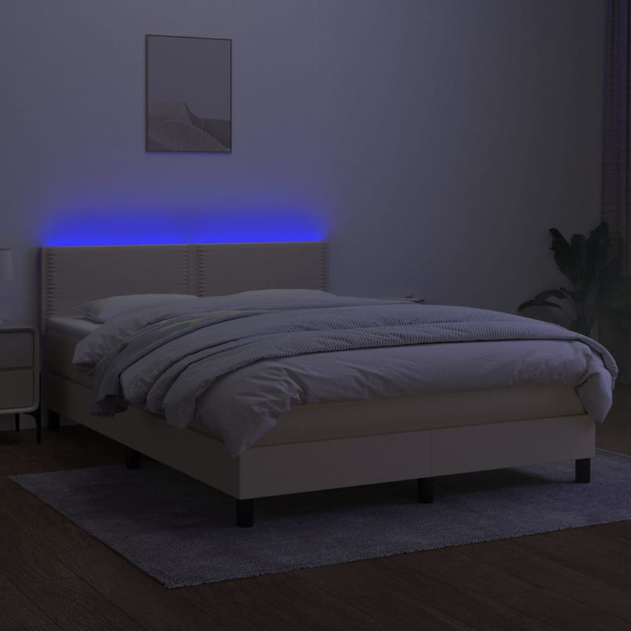 Boxspring met matras en LED stof crèmekleurig 140x190 cm 140 x 190 cm Crème