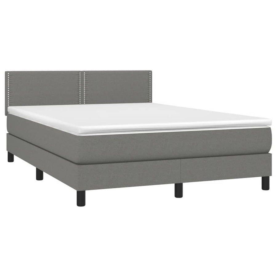 Boxspring Met Matras En Led Stof Donkergrijs 140 x 200 cm Effen met spijkers