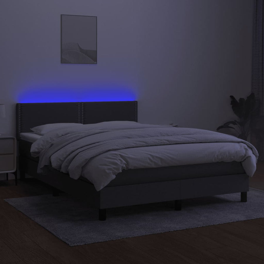 Boxspring Met Matras En Led Stof Donkergrijs 140 x 200 cm Effen met spijkers