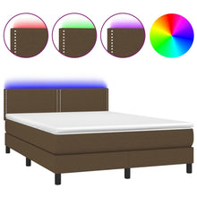 Boxspring Met Matras En Led Stof Donkerbruin 140 x 200 cm Effen met spijkers