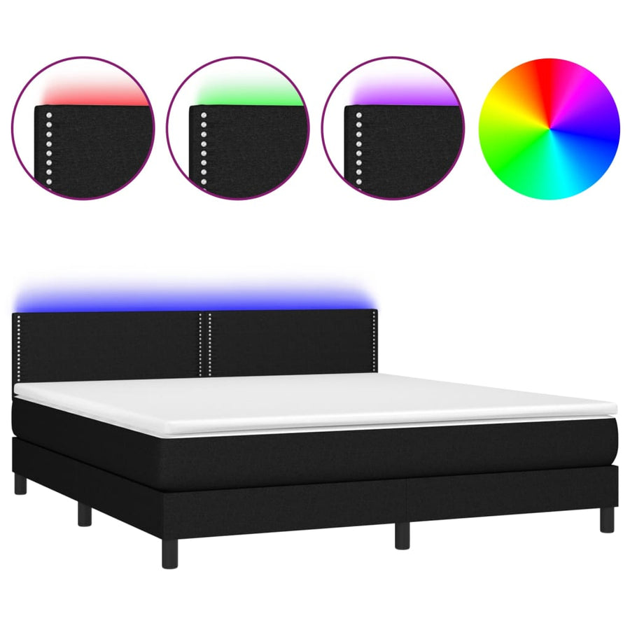 Boxspring Met Matras En Led Stof Zwart 160 x 200 cm Effen met spijkers