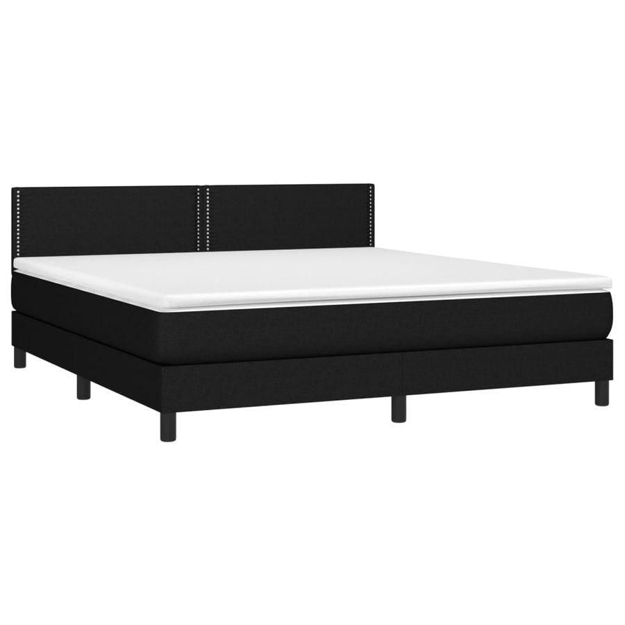 Boxspring Met Matras En Led Stof Zwart 160 x 200 cm Effen met spijkers