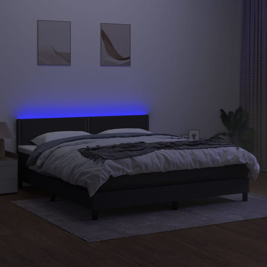 Boxspring Met Matras En Led Stof Zwart 160 x 200 cm Effen met spijkers