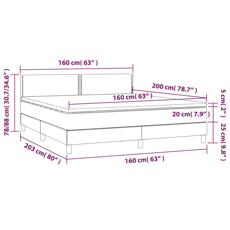 Boxspring Met Matras En Led Stof Zwart 160 x 200 cm Effen met spijkers
