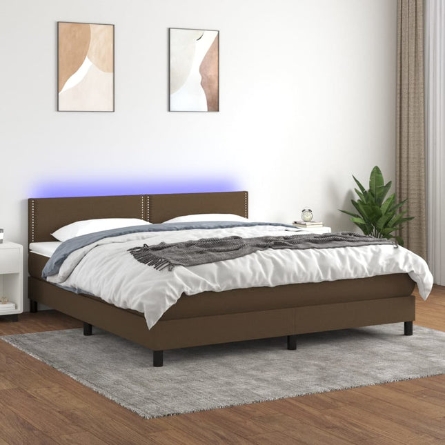 Boxspring Met Matras En Led Stof Donkerbruin 160 x 200 cm Effen met spijkers