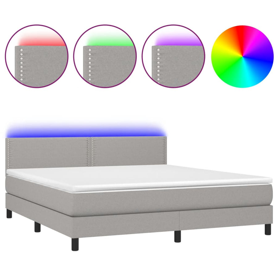 Boxspring Met Matras En Led Stof Lichtgrijs 180 x 200 cm Effen met spijkers