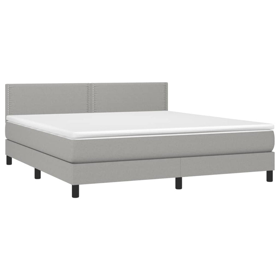 Boxspring Met Matras En Led Stof Lichtgrijs 180 x 200 cm Effen met spijkers