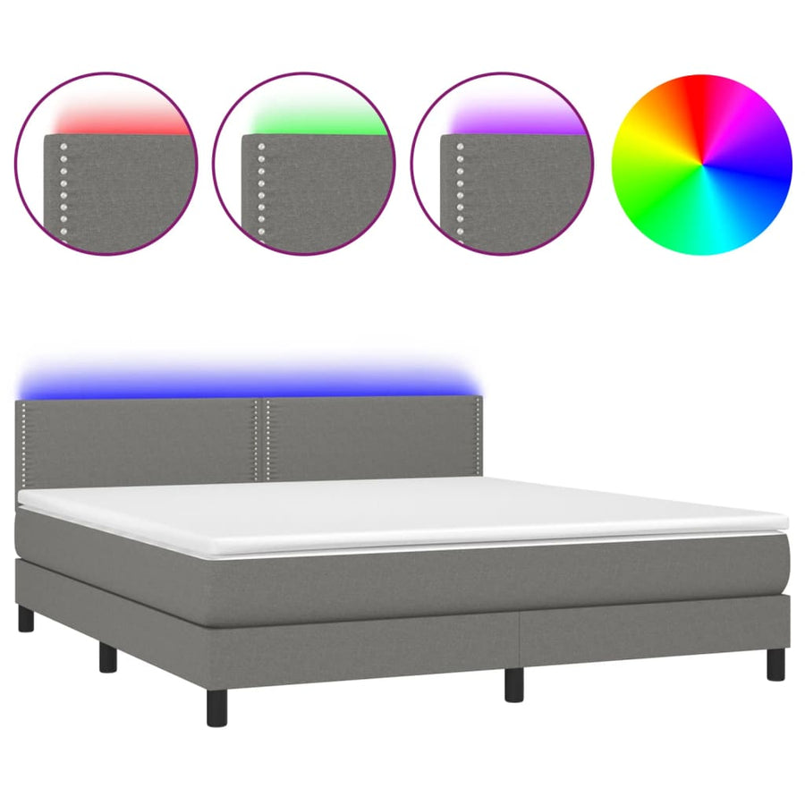 Boxspring Met Matras En Led Stof Donkergrijs 180 x 200 cm Effen met spijkers