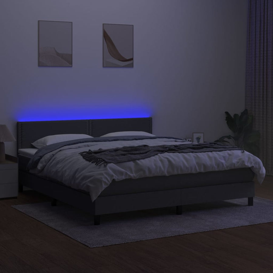 Boxspring Met Matras En Led Stof Donkergrijs 180 x 200 cm Effen met spijkers