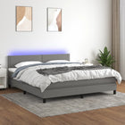 Boxspring Met Matras En Led Stof Donkergrijs 180 x 200 cm Effen met spijkers