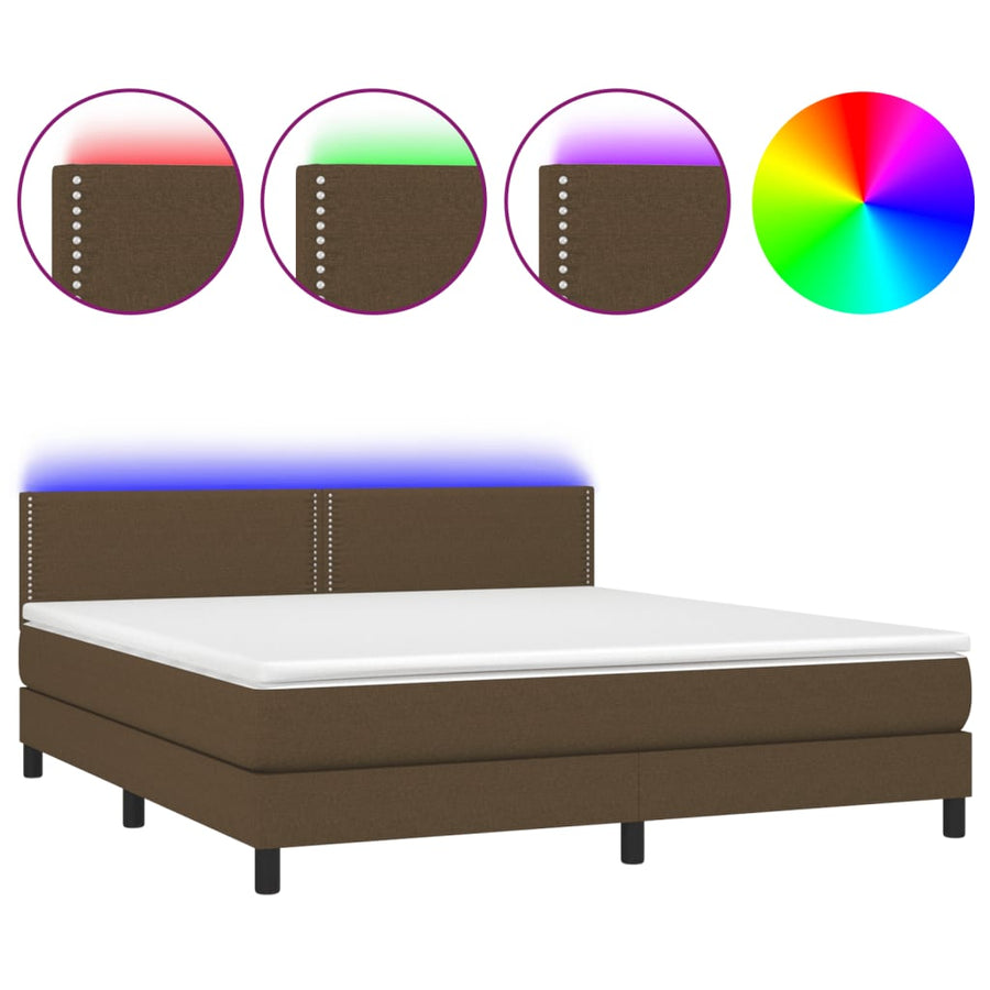 Boxspring Met Matras En Led Stof 180 x 200 cm Donkerbruin