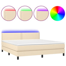 Boxspring Met Matras En Led Stof Kleurig Crème 180 x 200 cm Effen met spijkers