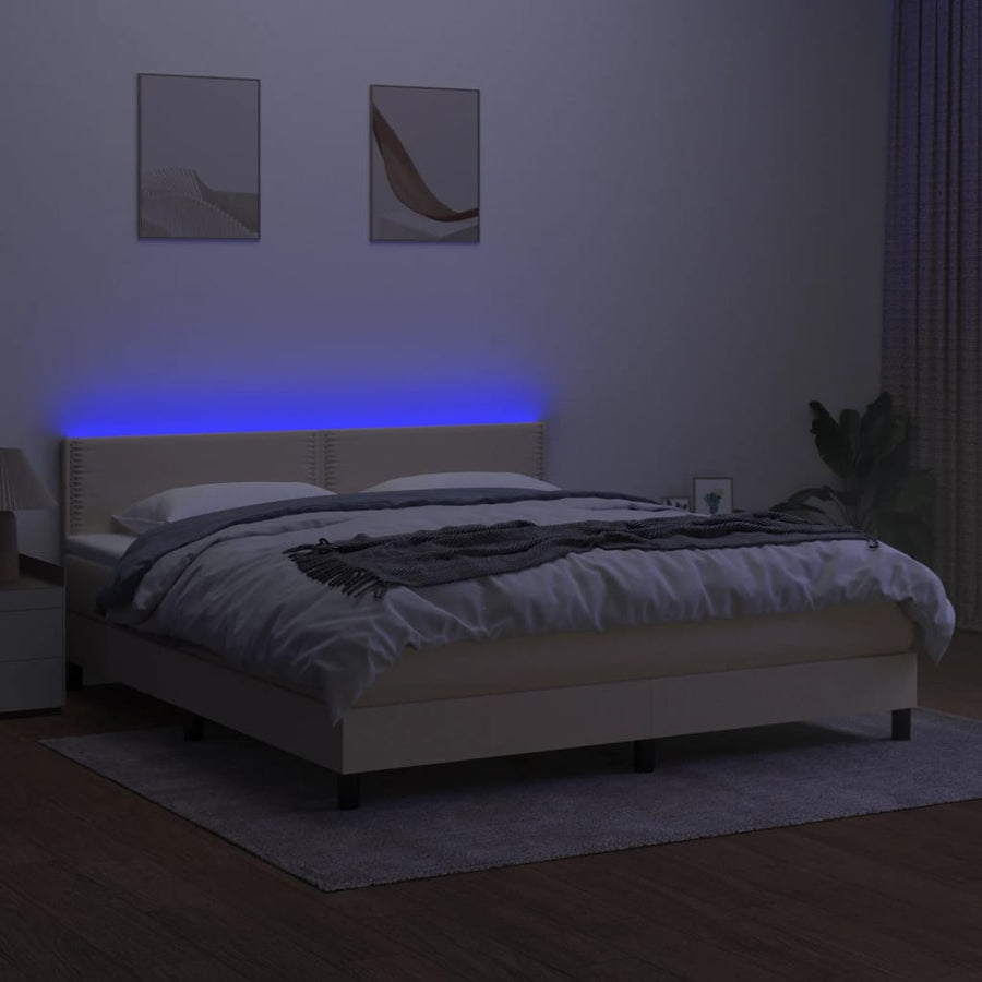 Boxspring Met Matras En Led Stof Kleurig Crème 180 x 200 cm Effen met spijkers