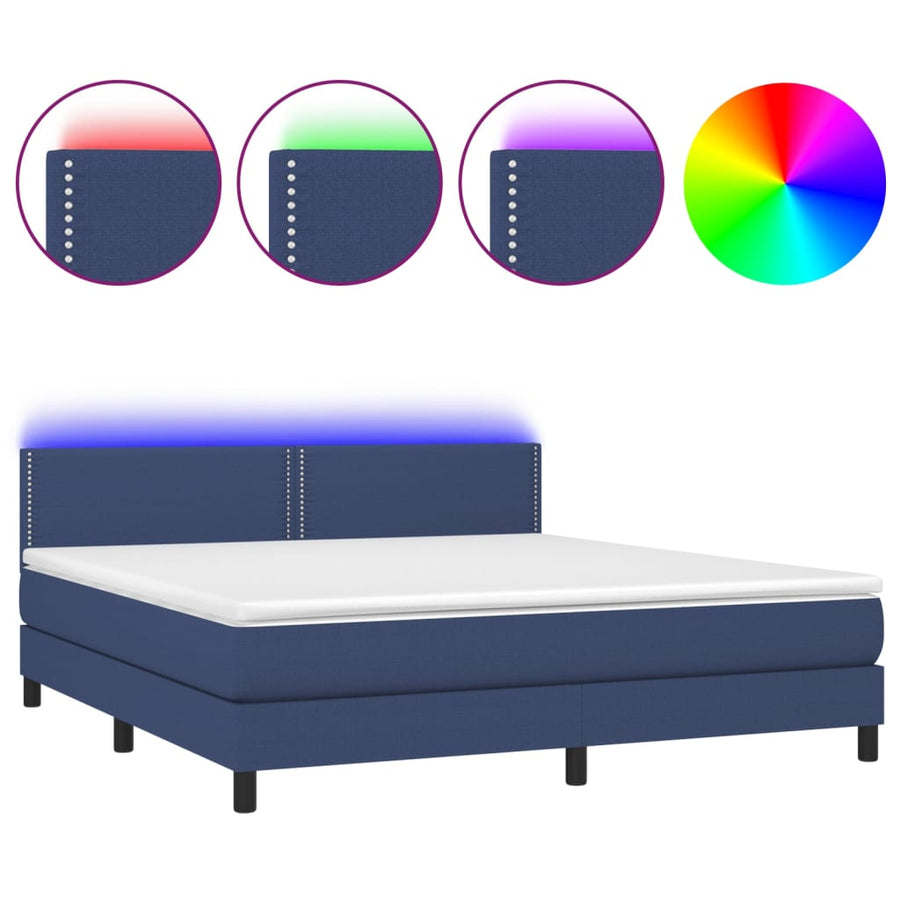 Boxspring Met Matras En Led Stof Blauw 180 x 200 cm Effen met spijkers