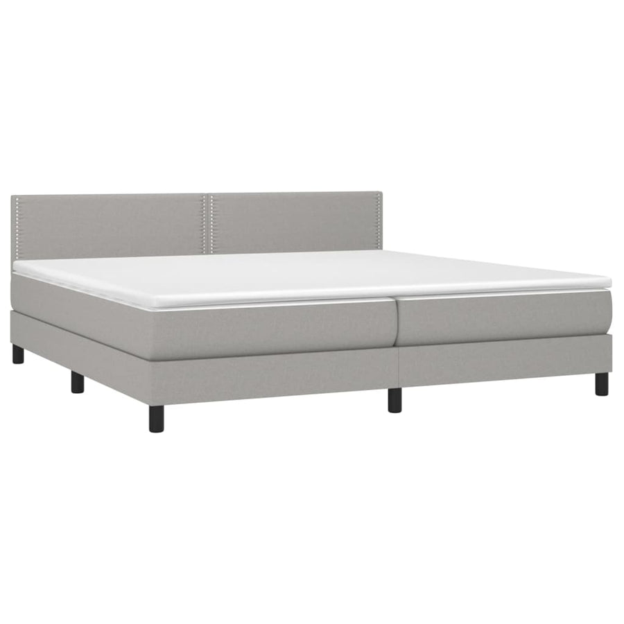 Boxspring Met Matras En Led Stof Lichtgrijs 200 x 200 cm Effen met spijkers