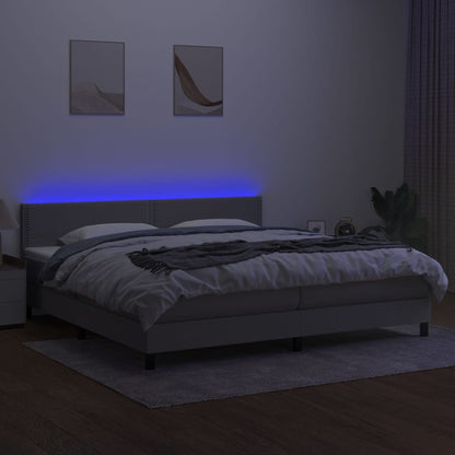 Boxspring Met Matras En Led Stof Lichtgrijs 200 x 200 cm Effen met spijkers