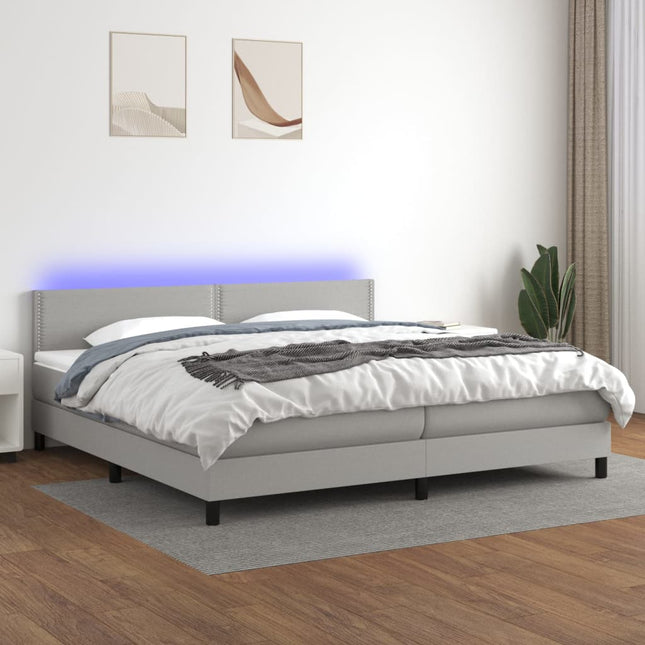 Boxspring Met Matras En Led Stof Lichtgrijs 200 x 200 cm Effen met spijkers