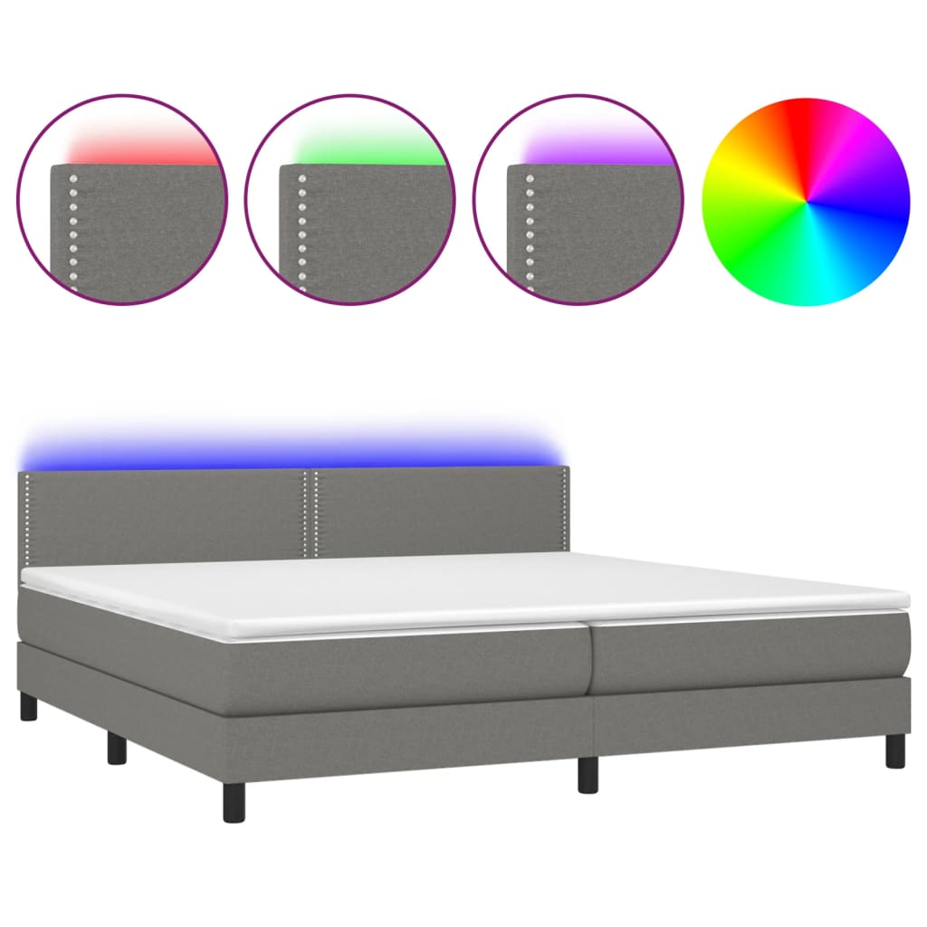 Boxspring Met Matras En Led Stof Donkergrijs 200 x 200 cm Effen met spijkers
