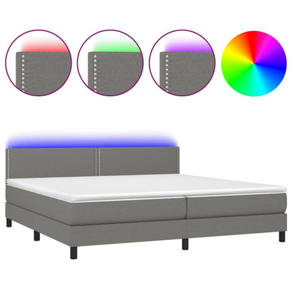 Boxspring Met Matras En Led Stof Donkergrijs 200 x 200 cm Effen met spijkers