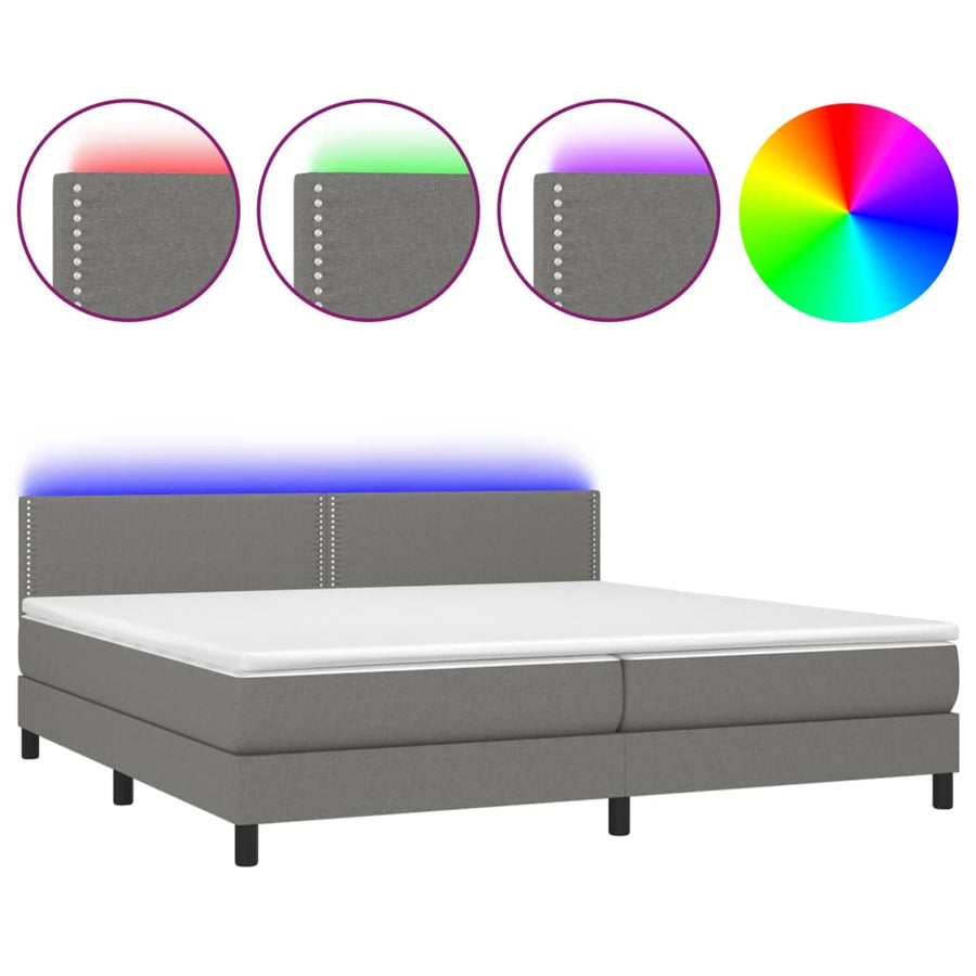 Boxspring Met Matras En Led Stof Donkergrijs 200 x 200 cm Effen met spijkers