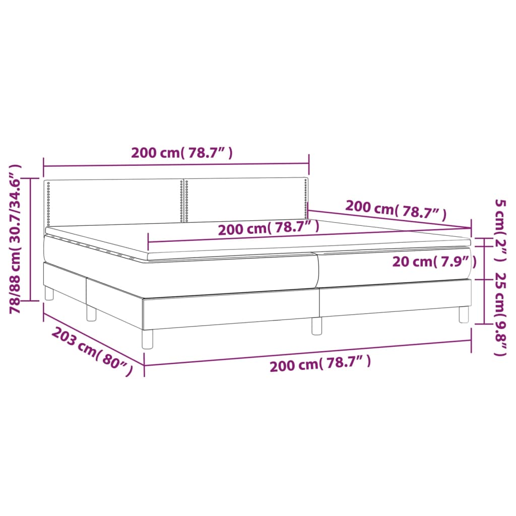 Boxspring Met Matras En Led Stof Donkergrijs 200 x 200 cm Effen met spijkers