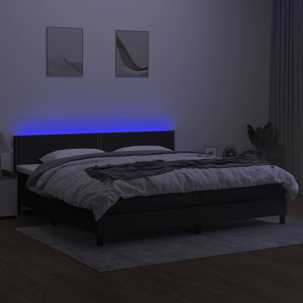 Boxspring Met Matras En Led Stof Zwart 200 x 200 cm Effen met spijkers