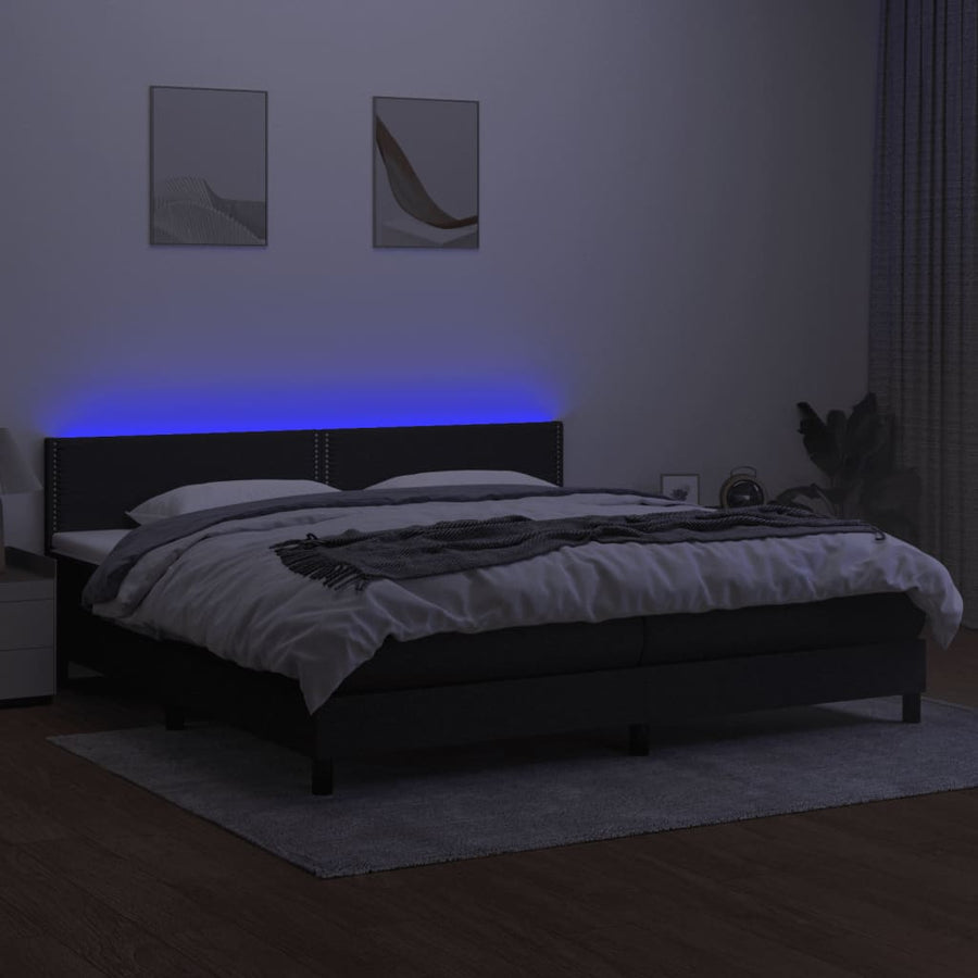 Boxspring Met Matras En Led Stof Zwart 200 x 200 cm Effen met spijkers