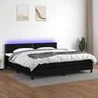 Boxspring Met Matras En Led Stof Zwart 200 x 200 cm Effen met spijkers