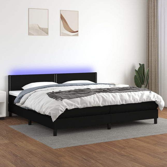 Boxspring Met Matras En Led Stof Zwart 200 x 200 cm Effen met spijkers