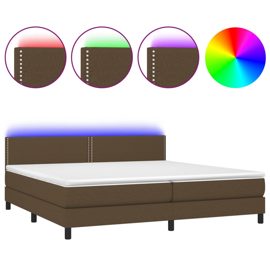Boxspring Met Matras En Led Stof Donkerbruin 200 x 200 cm Effen met spijkers