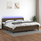 Box spring with mattress and dark brown LED fabric 200x200 cm