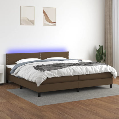 Boxspring Met Matras En Led Stof Donkerbruin 200 x 200 cm Effen met spijkers