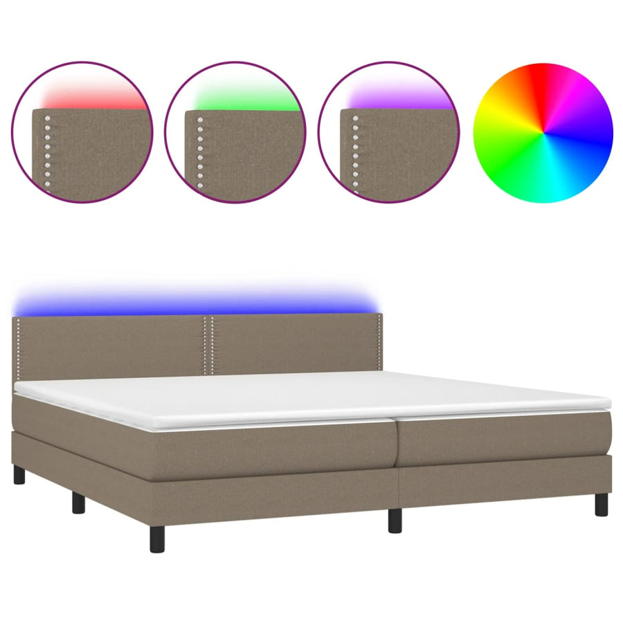 Boxspring met matras en LED stof taupe 200x200 cm 200 x 200 cm Taupe