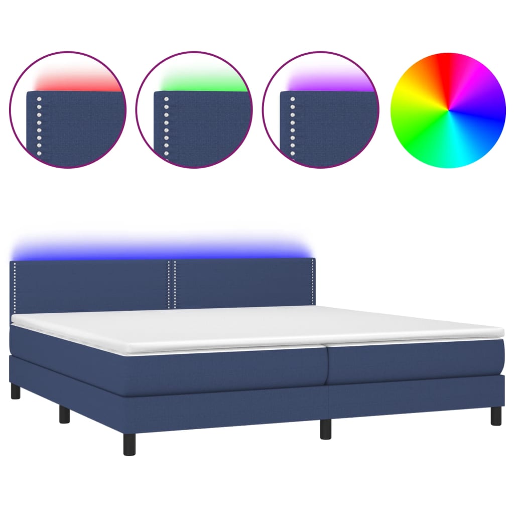 Boxspring Met Matras En Led Stof Blauw 200 x 200 cm Effen met spijkers