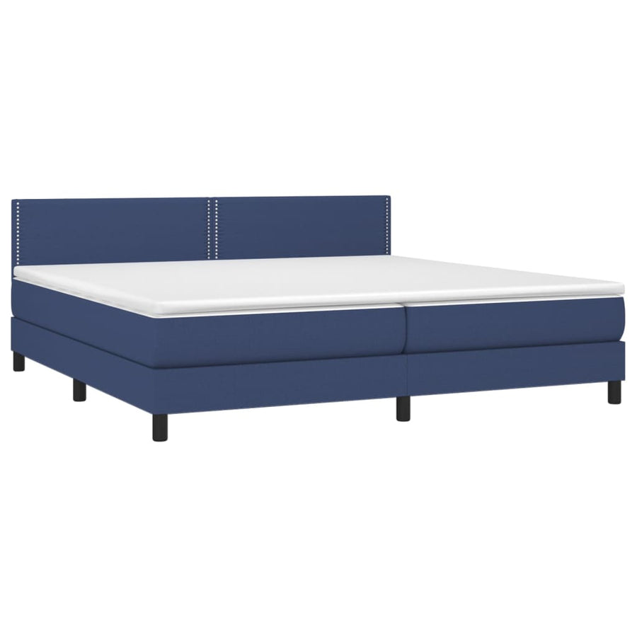 Boxspring Met Matras En Led Stof Blauw 200 x 200 cm Effen met spijkers