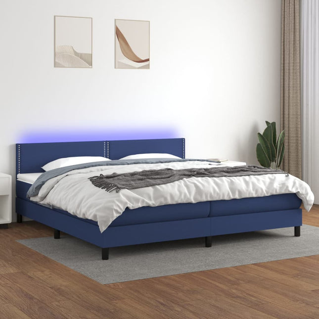 Boxspring Met Matras En Led Stof Blauw 200 x 200 cm Effen met spijkers