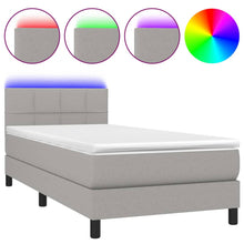 Boxspring Met Matras En Led Stof Lichtgrijs 80 x 200 cm Blok met vierkanten