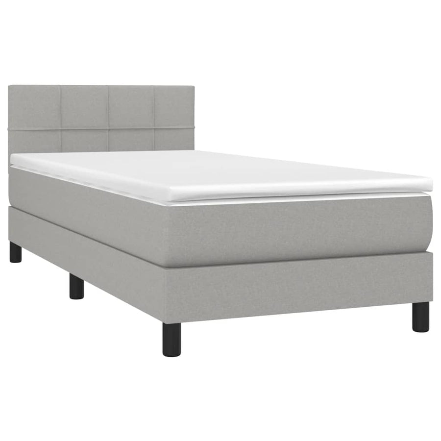 Boxspring Met Matras En Led Stof Lichtgrijs 80 x 200 cm Blok met vierkanten