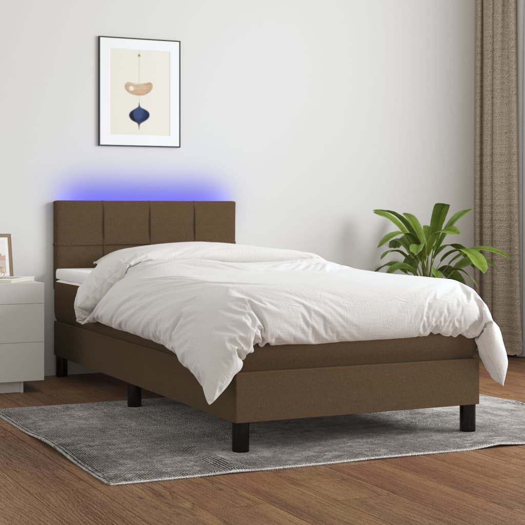 Boxspring Met Matras En Led Stof Donkerbruin 80 x 200 cm Blok met vierkanten
