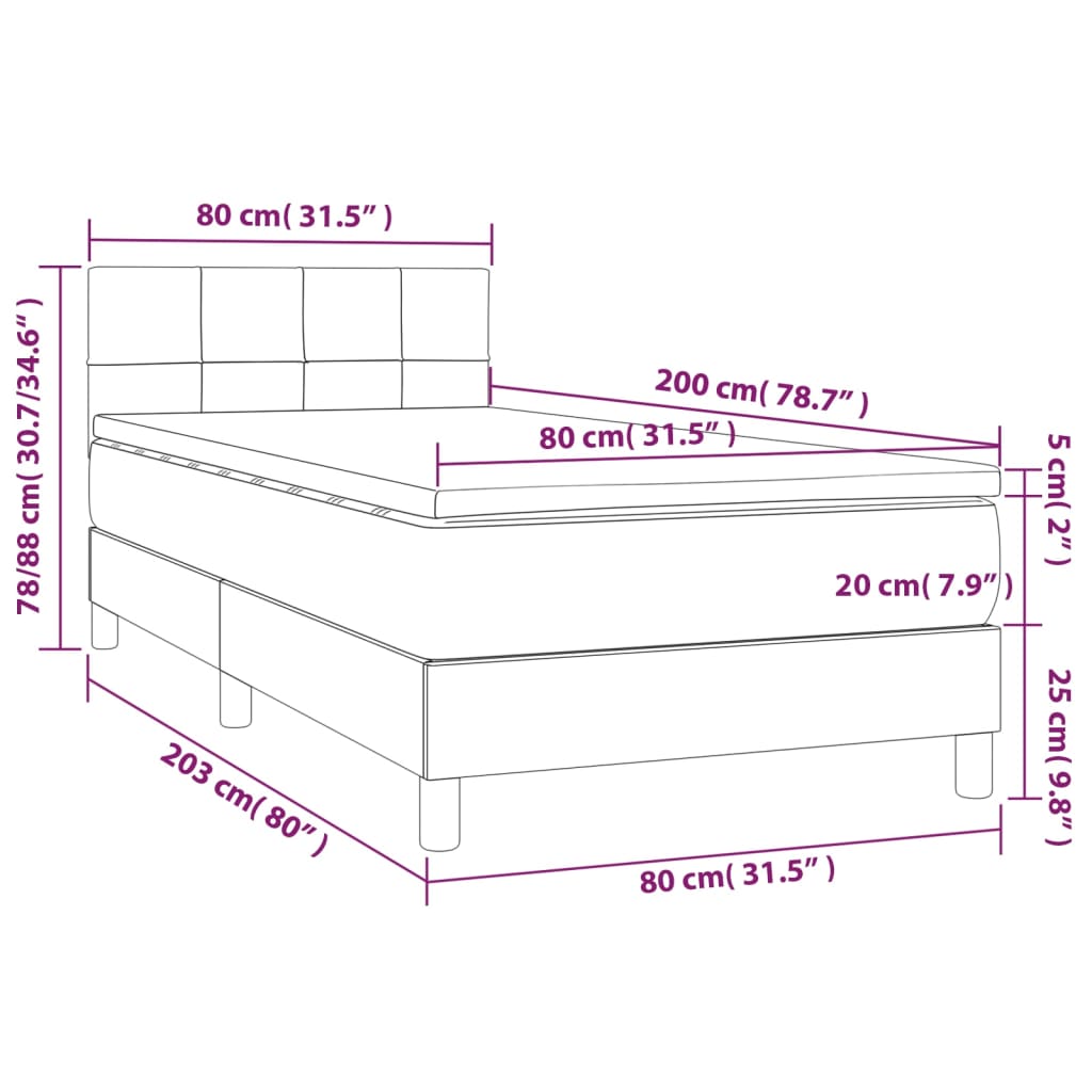 Boxspring met matras en LED stof taupe 80x200 cm 80 x 200 cm Taupe