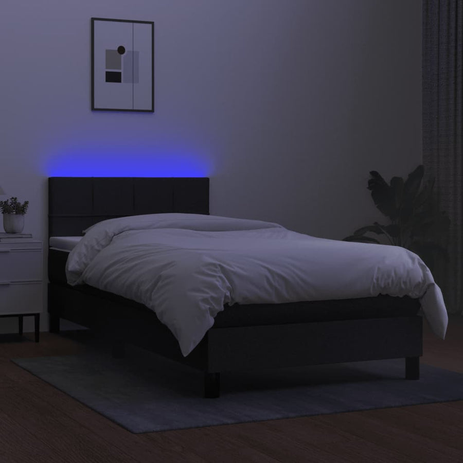 Boxspring Met Matras En Led Stof Zwart 90 x 190 cm Blok met vierkanten