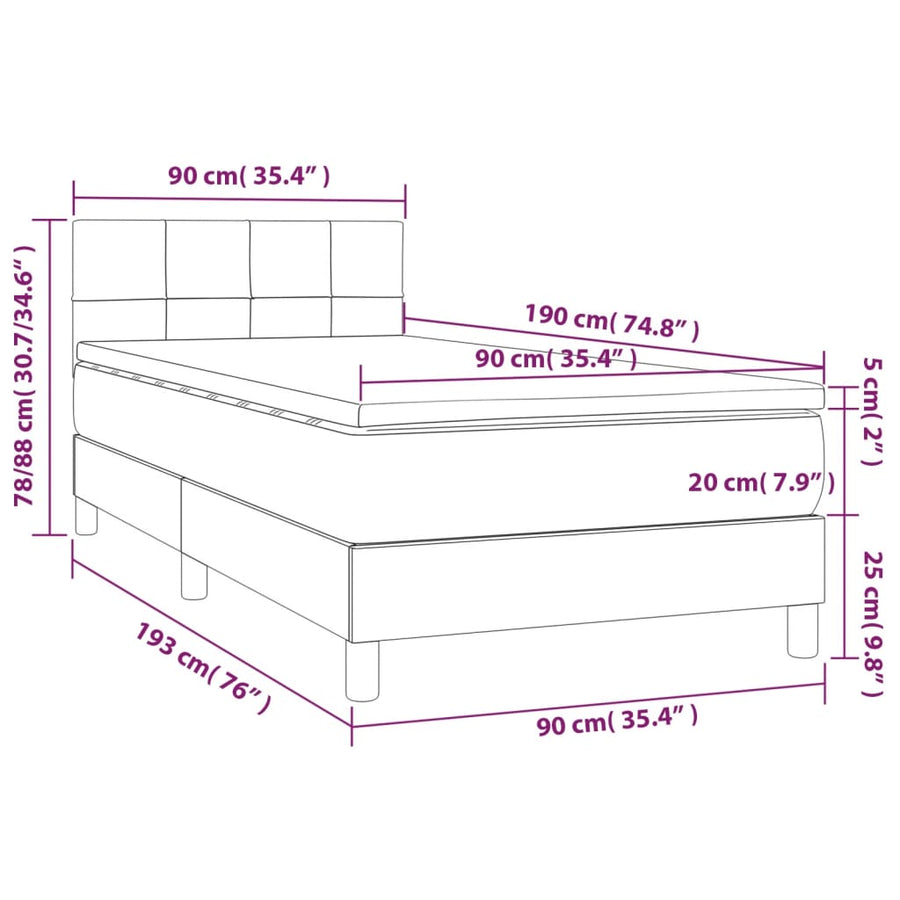 Boxspring Met Matras En Led Stof Zwart 90 x 190 cm Blok met vierkanten