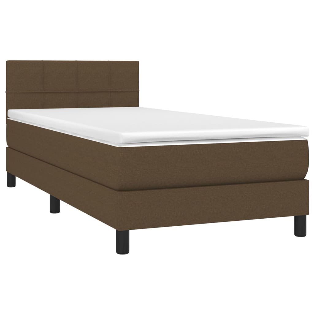 Boxspring Met Matras En Led Stof Donkerbruin 90 x 190 cm Blok met vierkanten