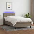 Boxspring met matras en LED stof taupe 90x190 cm 90 x 190 cm Blok met vierkanten